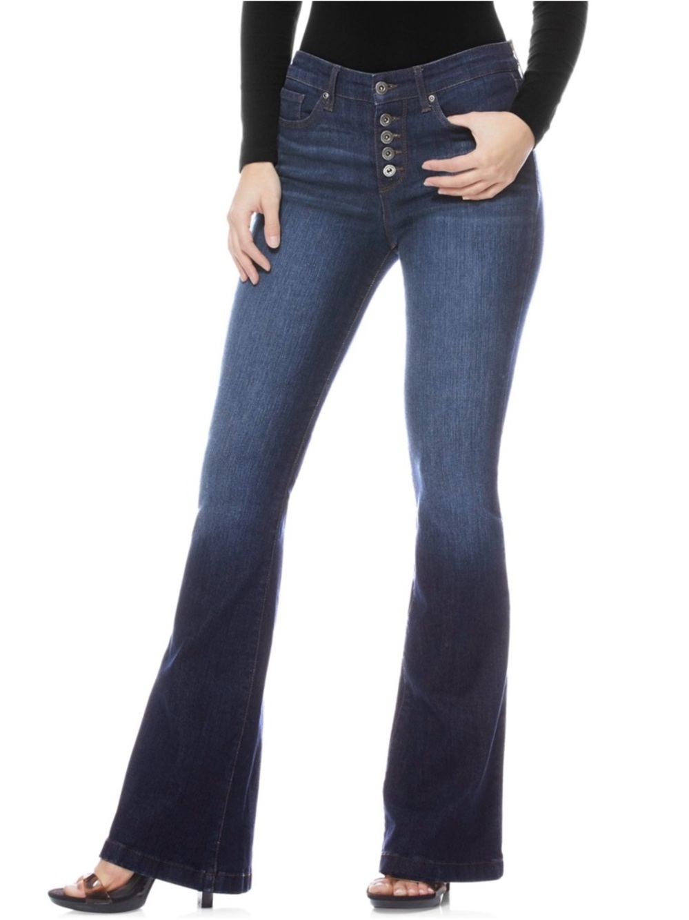 Sofia Vergara Flare Jeans Size 12 Short | High Rise Button Fly